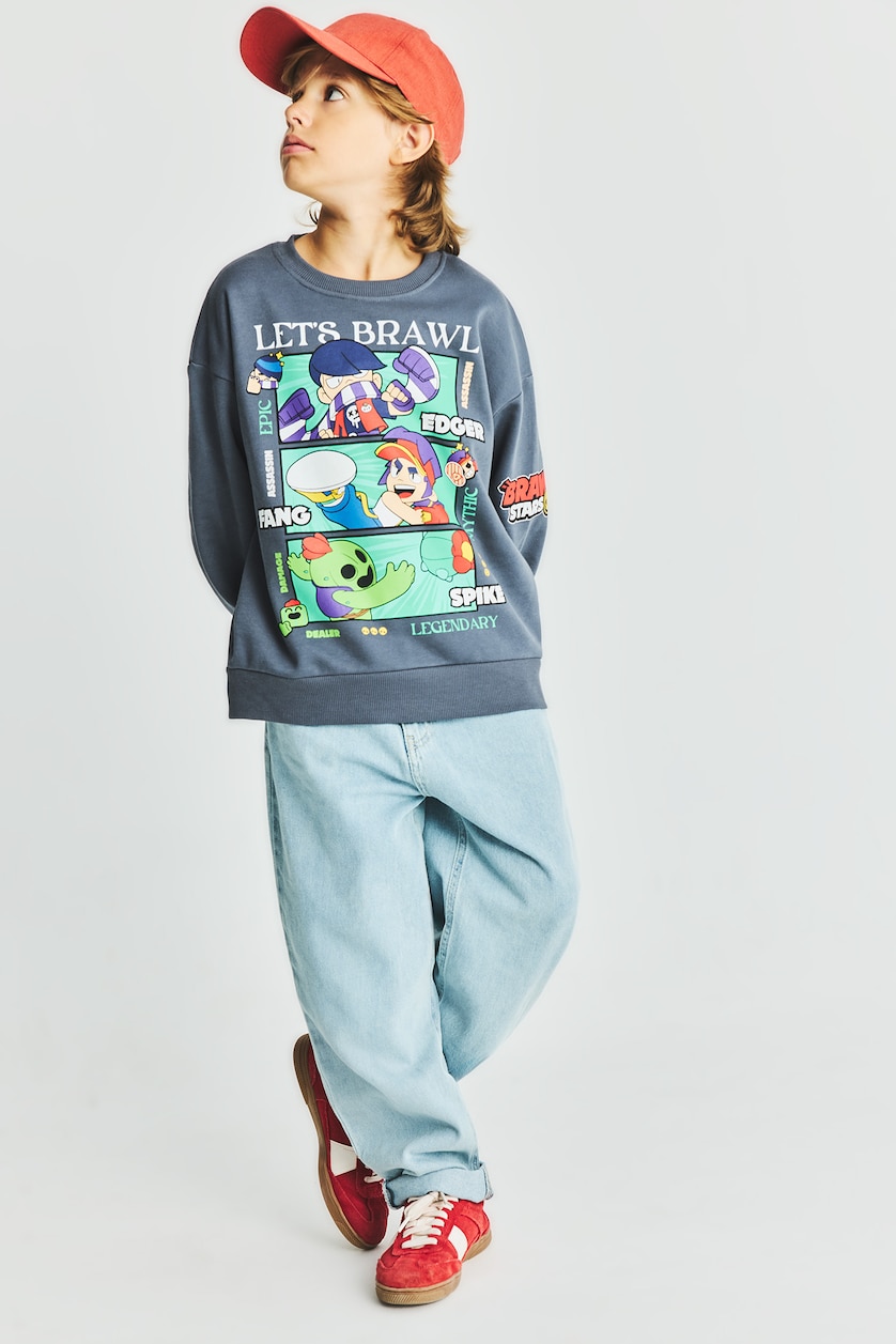 Erkek Çocuk - Genç Erkek Antrasit Brawl Stars İçi Yumuşak Tüylü Sweatshirt Erkek Çocuk