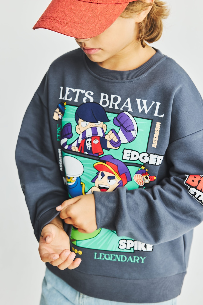 Erkek Çocuk - Genç Erkek Antrasit Brawl Stars İçi Yumuşak Tüylü Sweatshirt Erkek Çocuk