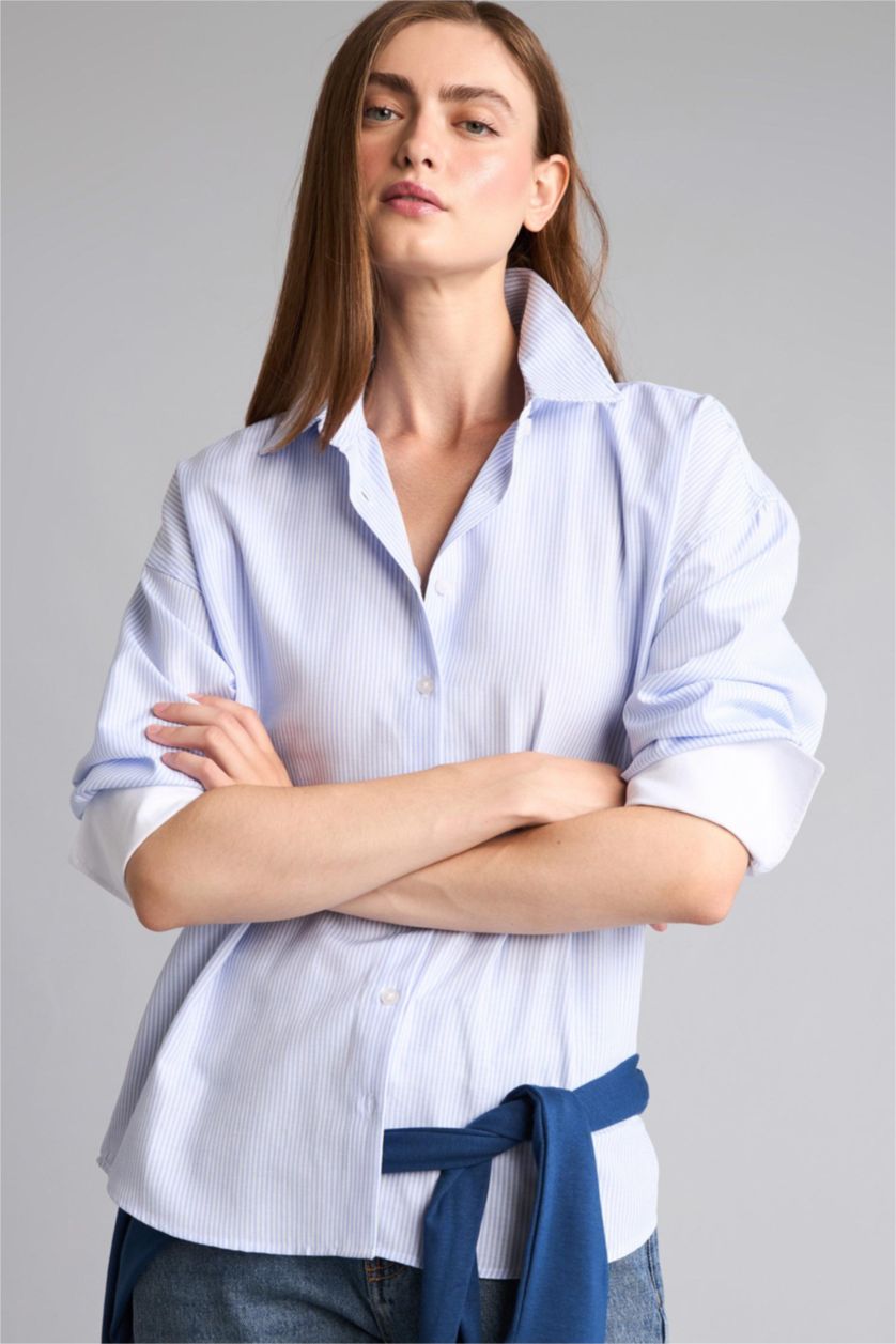نساء أزرق فاتح Oversize Fit Oxford Long Sleeve Shirt