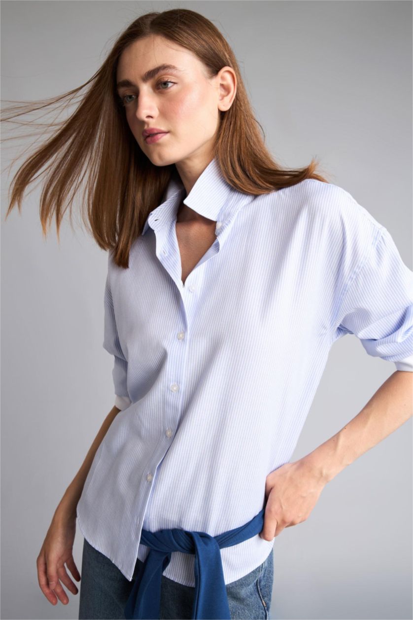 نساء أزرق فاتح Oversize Fit Oxford Long Sleeve Shirt