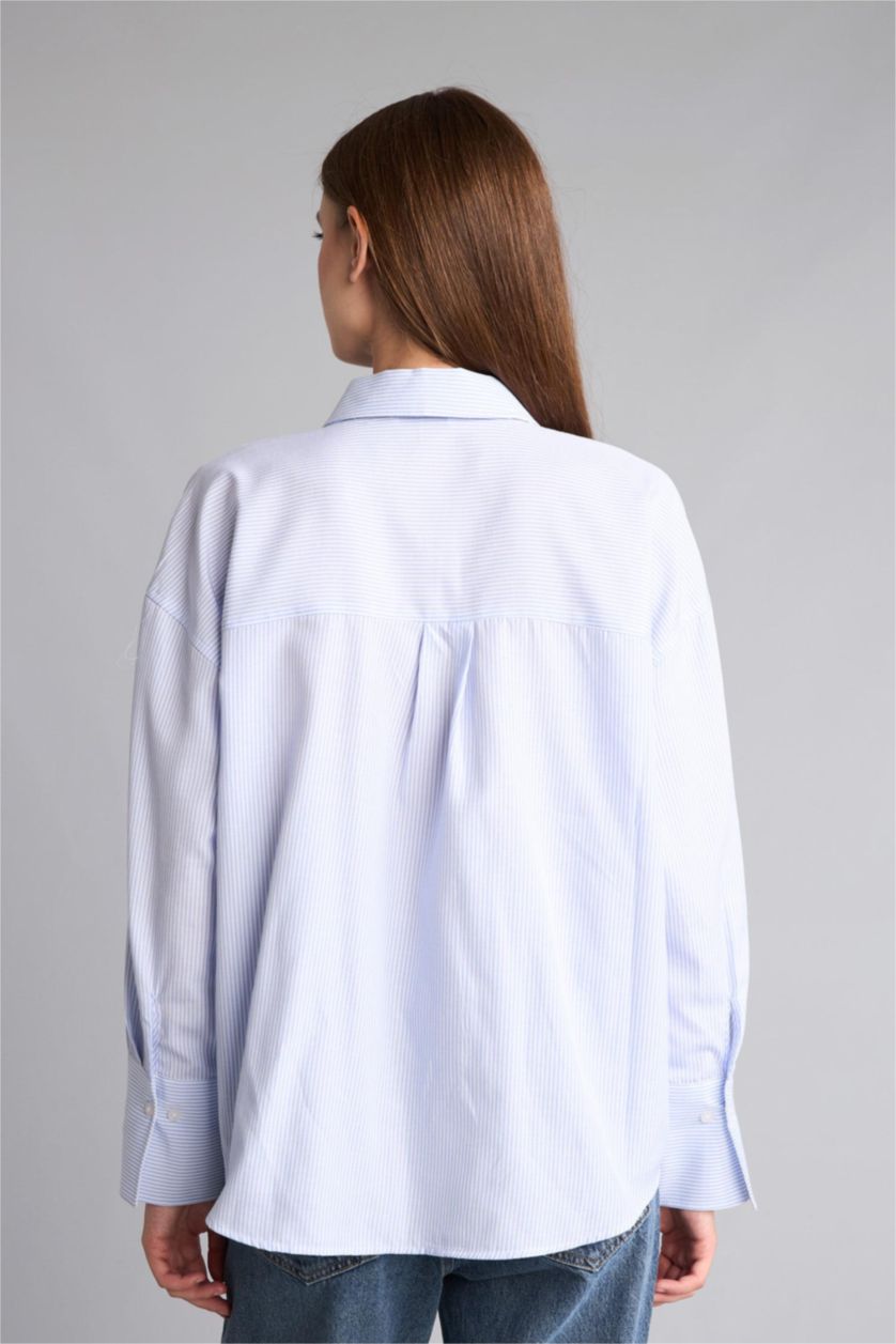 نساء أزرق فاتح Oversize Fit Oxford Long Sleeve Shirt