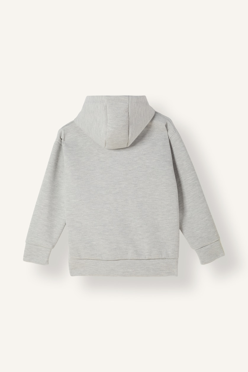 Erkek Çocuk - Genç Erkek Gri Melanj Fermuarlı Kapüşonlu Basic Sweatshirt Sweatshirt Hırka