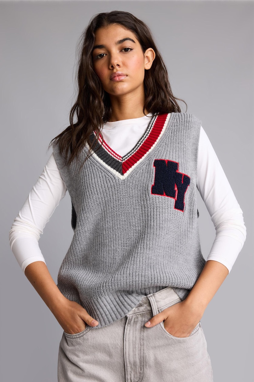 WOMAN Grey Melange Oversize V-Neck Grey Melange Pullover