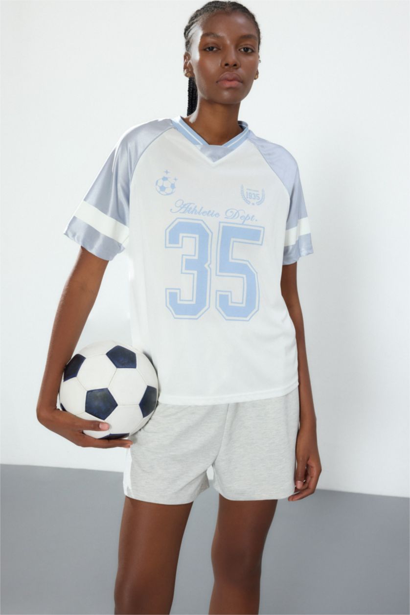 Women Ecru Oversize Fit Tulle Short Sleeve T-Shirt