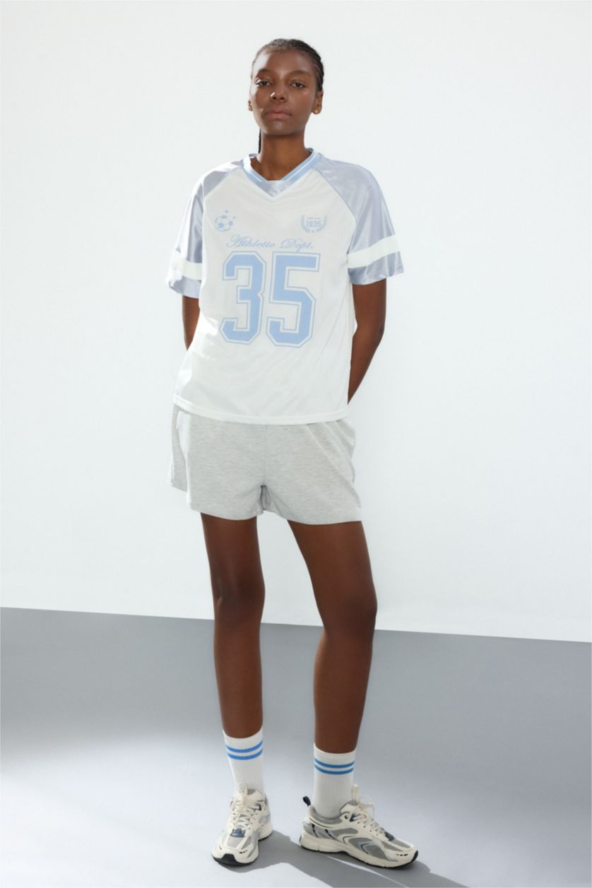 Women Ecru Oversize Fit Tulle Short Sleeve T-Shirt