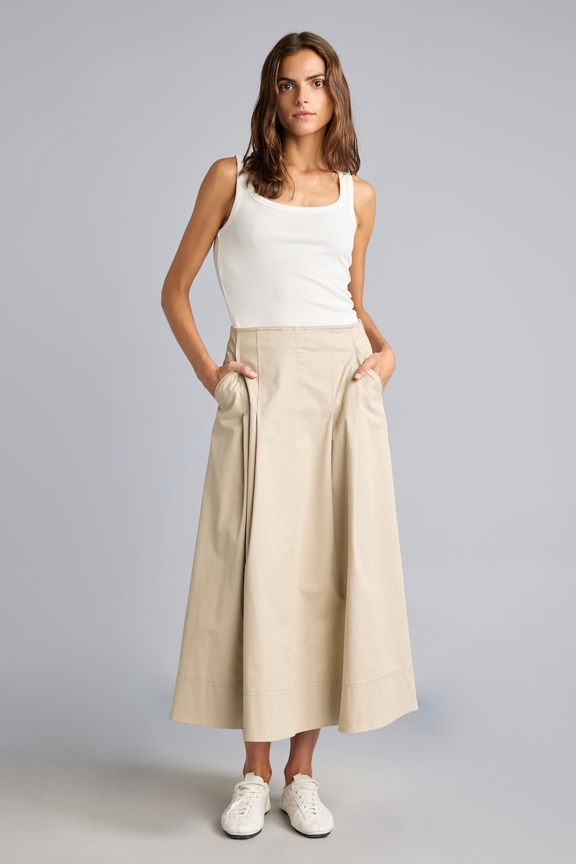WOMAN Stone A-Line Mid Rise Gabardine Midi Skirt