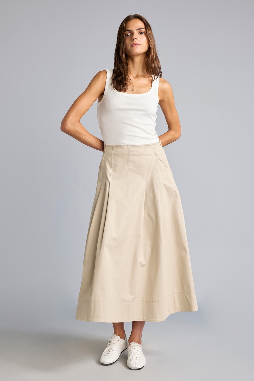 WOMAN Stone A-Line Mid Rise Gabardine Midi Skirt