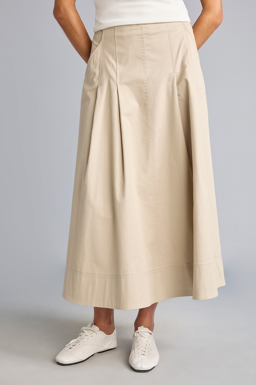 WOMAN Stone A-Line Mid Rise Gabardine Midi Skirt