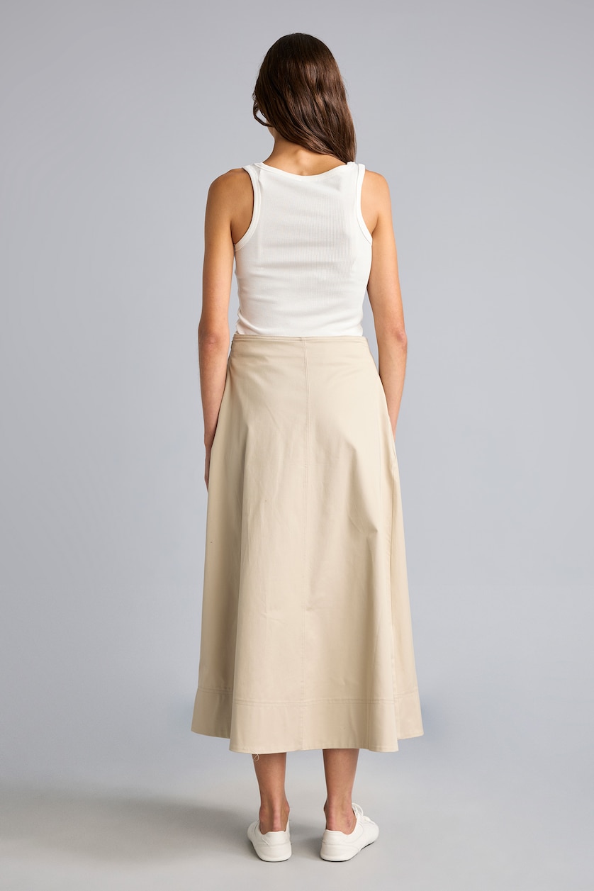 WOMAN Stone A-Line Mid Rise Gabardine Midi Skirt