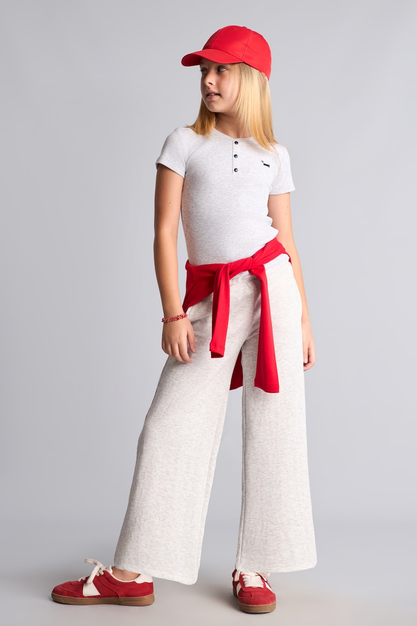 GIRLS & TEENS Light Grey Melange Girl Ribbed Knit Wide Leg Trousers
