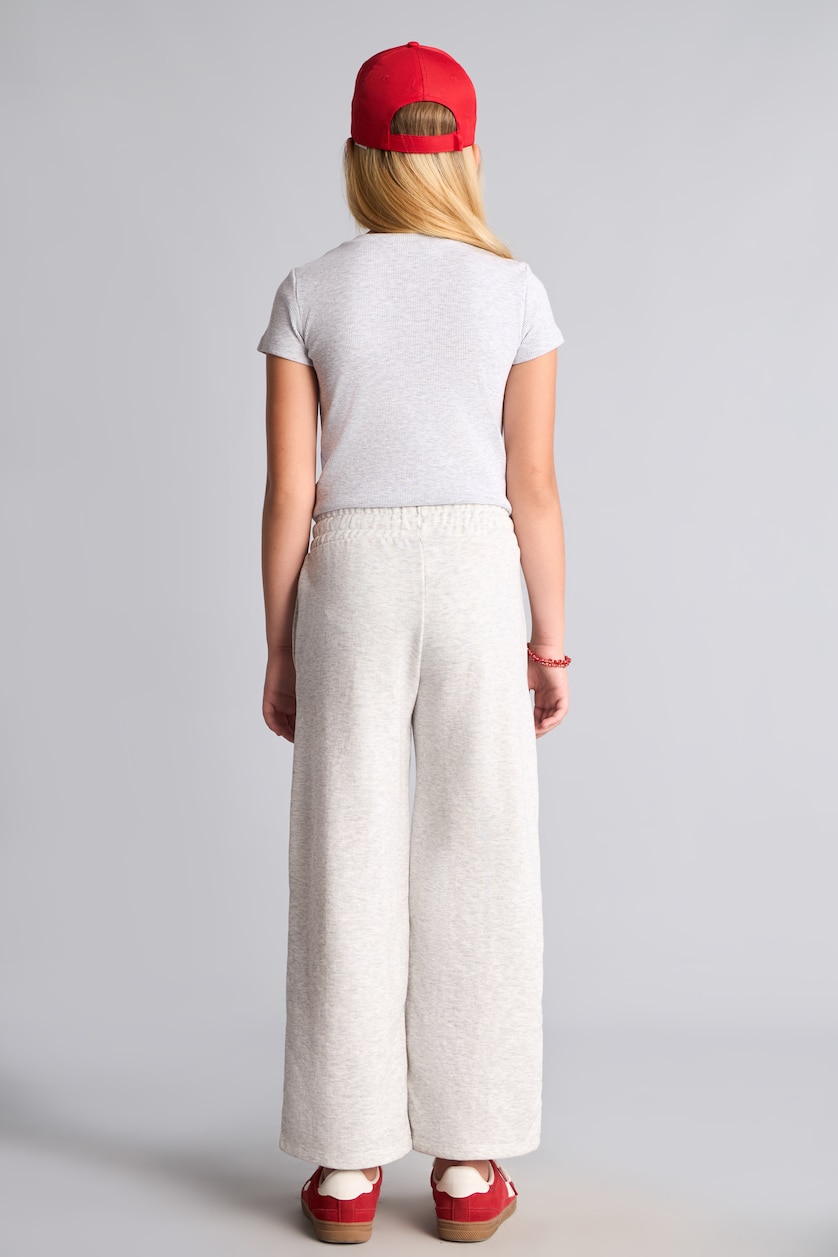 GIRLS & TEENS Light Grey Melange Girl Ribbed Knit Wide Leg Trousers