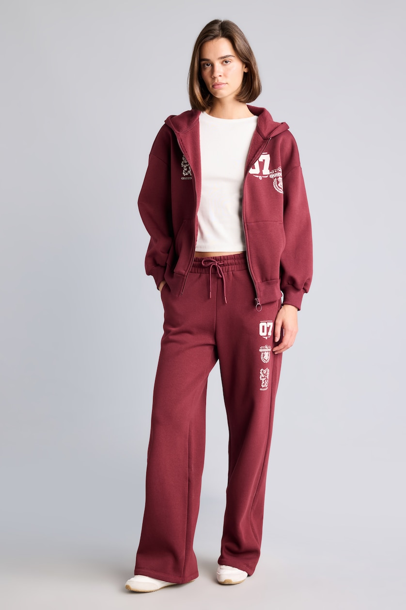 Kadın Bordo Harry Potter Wide Leg Bağcıklı Eşofman Altı
