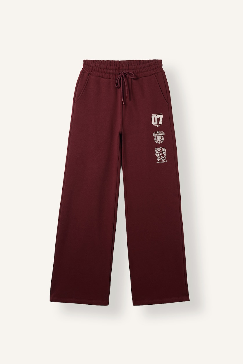 Kadın Bordo Harry Potter Wide Leg Bağcıklı Eşofman Altı