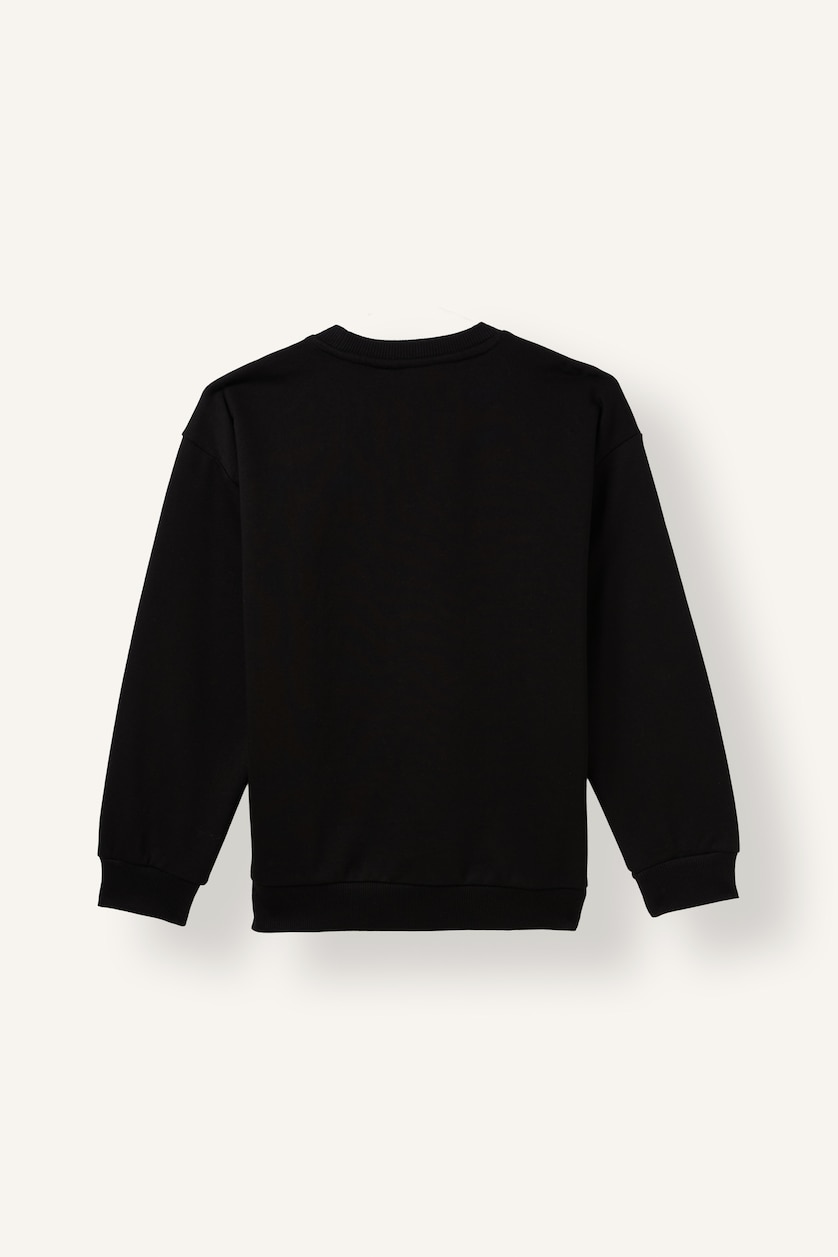 Erkek Çocuk - Genç Erkek Siyah Overshirt Fit Baskılı Sweatshirt Erkek Çocuk