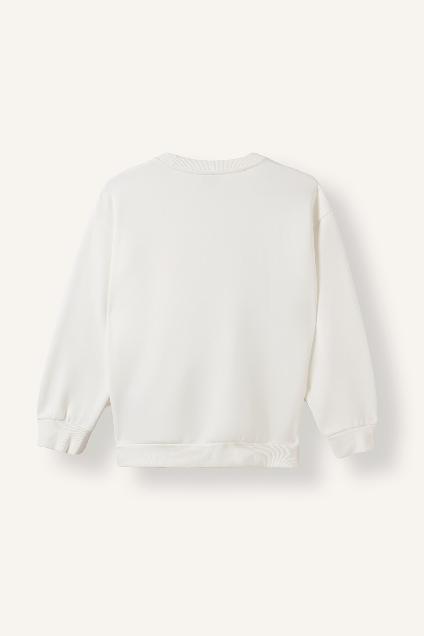 Erkek Çocuk - Genç Erkek Ekru Overshırt Fıt Bisiklet Yaka İçi Yumuşak Tüylü Kalın Sweatshirt Erkek Çocuk