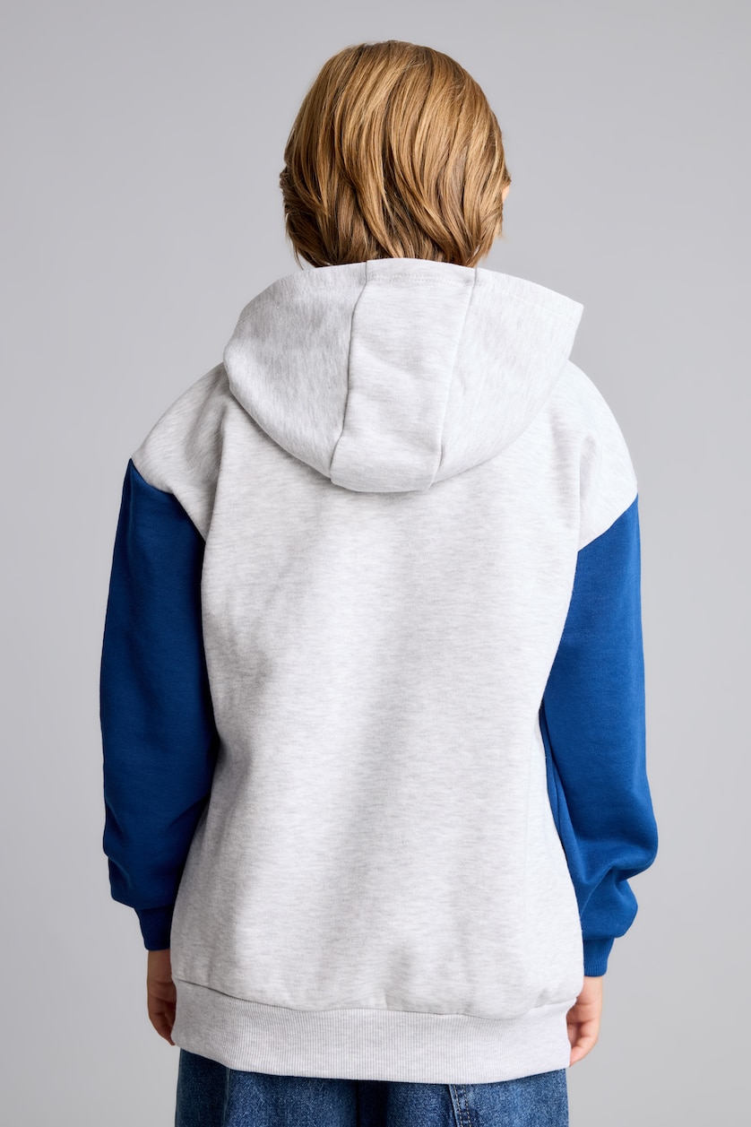 Erkek Çocuk - Genç Erkek Optik Gri Melanj Kapüşonlu İçi Yumuşak Tüylü Kalın Sweatshirt Erkek Çocuk
