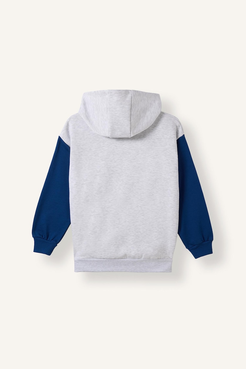 Erkek Çocuk - Genç Erkek Optik Gri Melanj Kapüşonlu İçi Yumuşak Tüylü Kalın Sweatshirt Erkek Çocuk