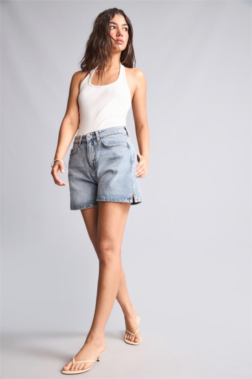 Kadın Mavi Mom Fit Denim Şort