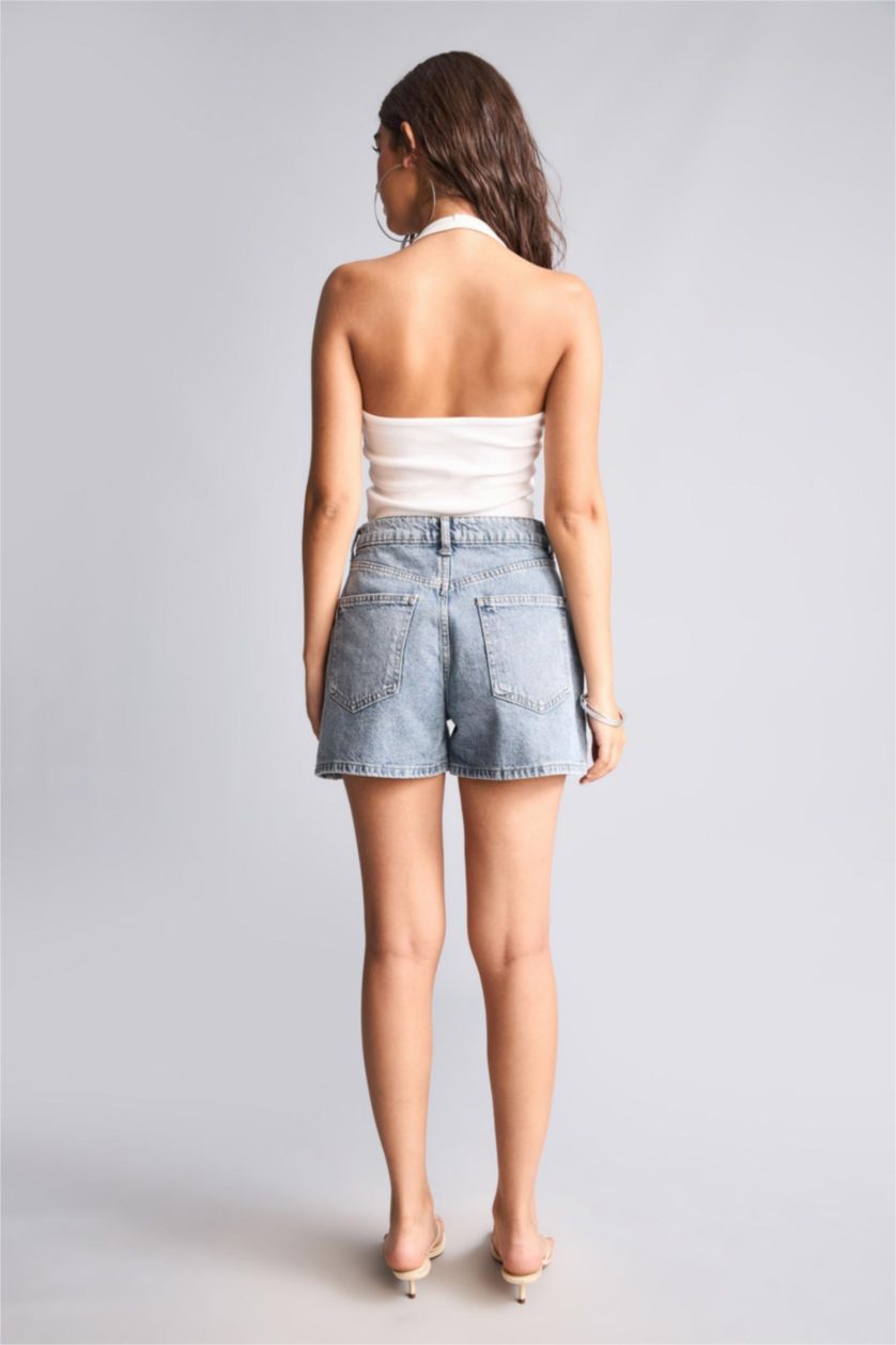 Kadın Mavi Mom Fit Denim Şort