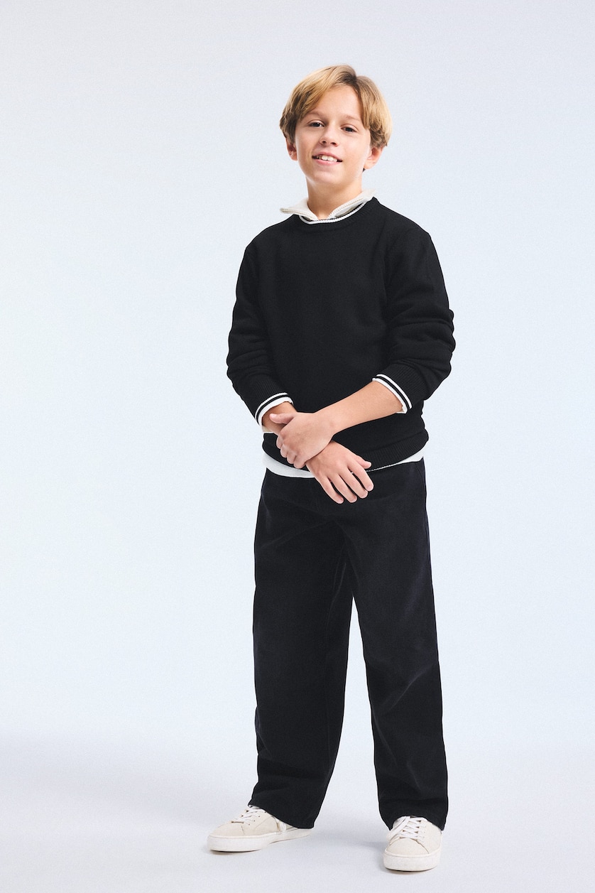 BOYS & TEENS Black Boy Regular Fit Striped Detail Knit Pullover