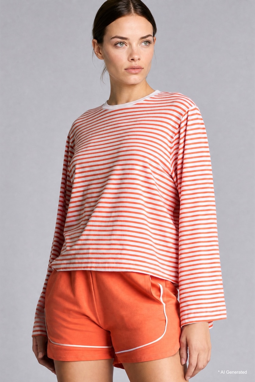 WOMAN Orange Standard Fit Crew Neck Striped T-Shirt