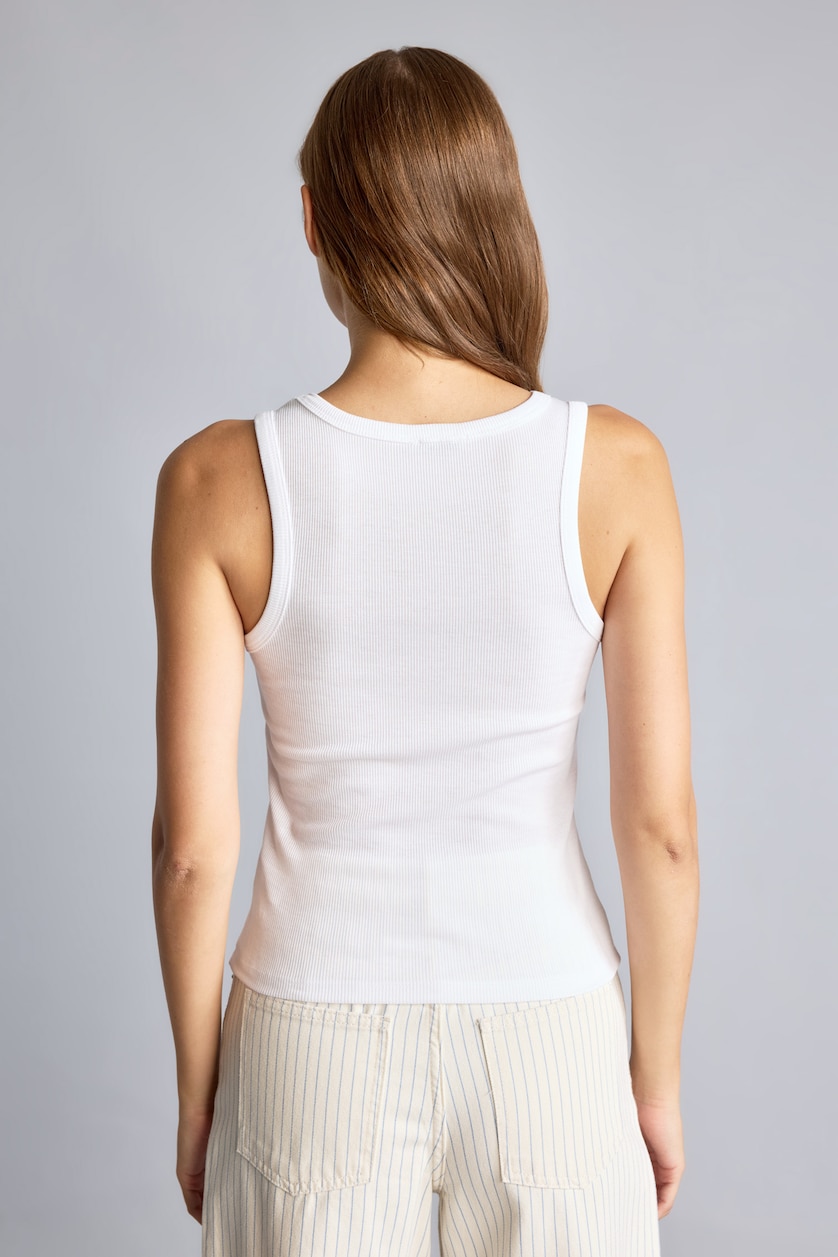 WOMAN White Fitted Palm Print Crew Neck Ribbed Tank Top
