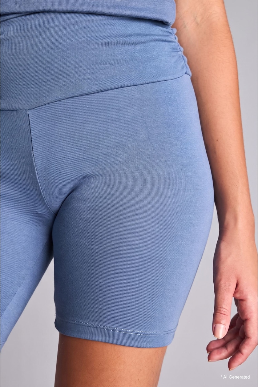 Women Dark Blue High-Waisted Cycling Shorts