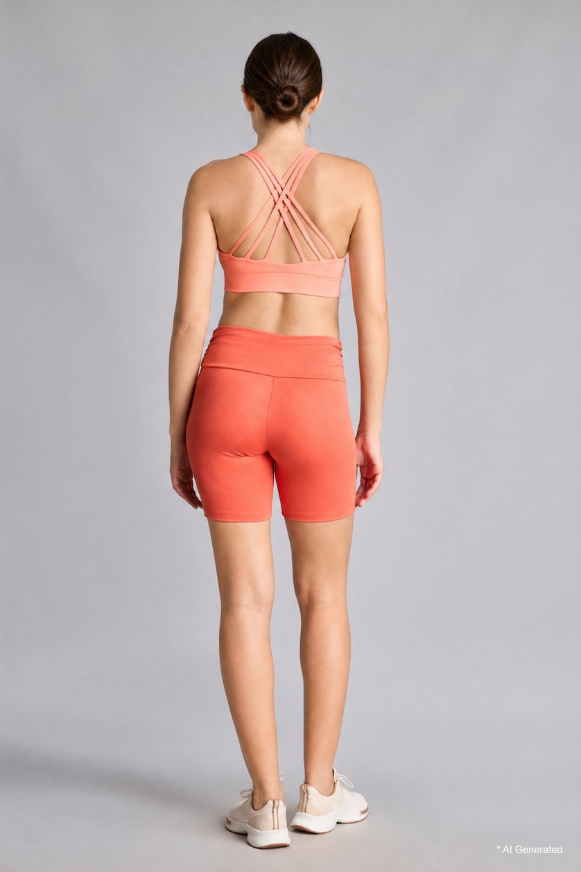 Women Orange High-Waisted Cycling Shorts