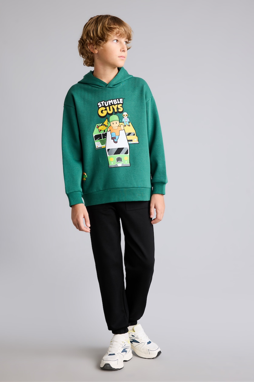 Erkek Çocuk - Genç Erkek Yeşil Stumble Guys Baskılı Sweatshirt Erkek Çocuk