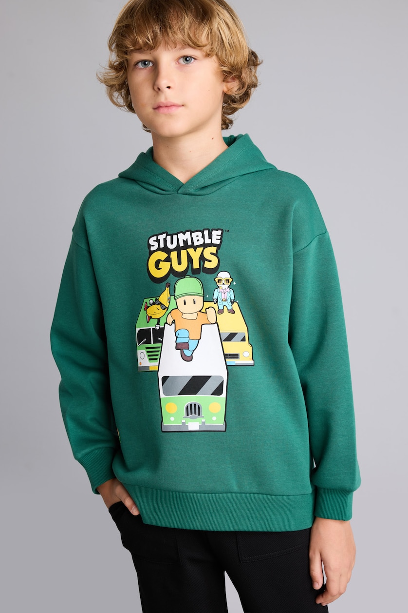 Erkek Çocuk - Genç Erkek Yeşil Stumble Guys Baskılı Sweatshirt Erkek Çocuk