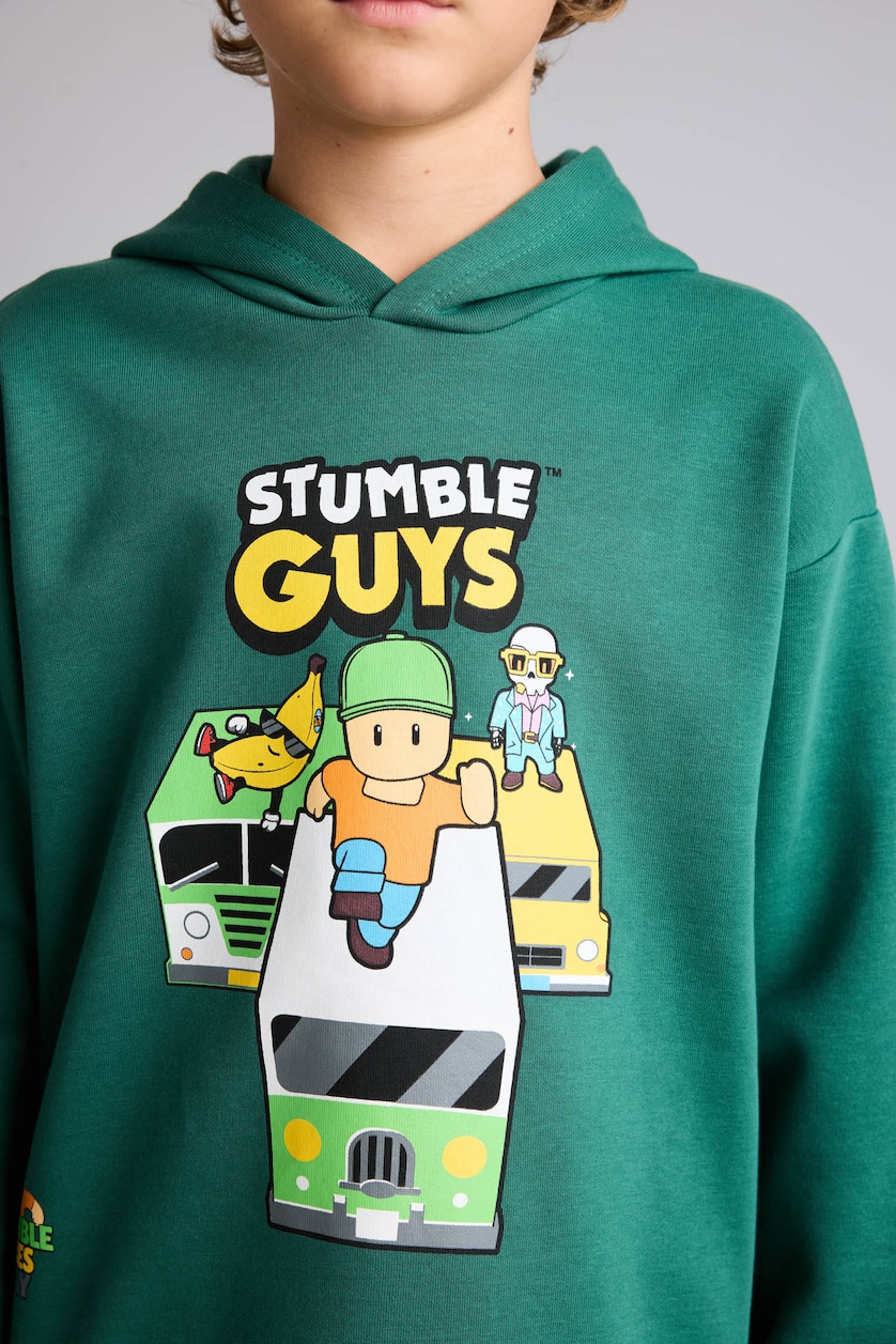 Erkek Çocuk - Genç Erkek Yeşil Stumble Guys Baskılı Sweatshirt Erkek Çocuk