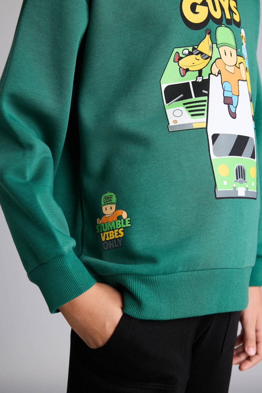 Erkek Çocuk - Genç Erkek Yeşil Stumble Guys Baskılı Sweatshirt Erkek Çocuk