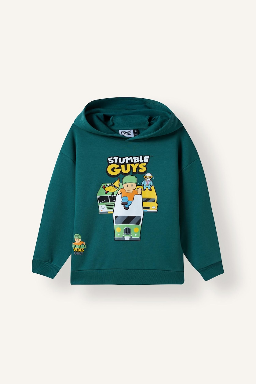 Erkek Çocuk - Genç Erkek Yeşil Stumble Guys Baskılı Sweatshirt Erkek Çocuk