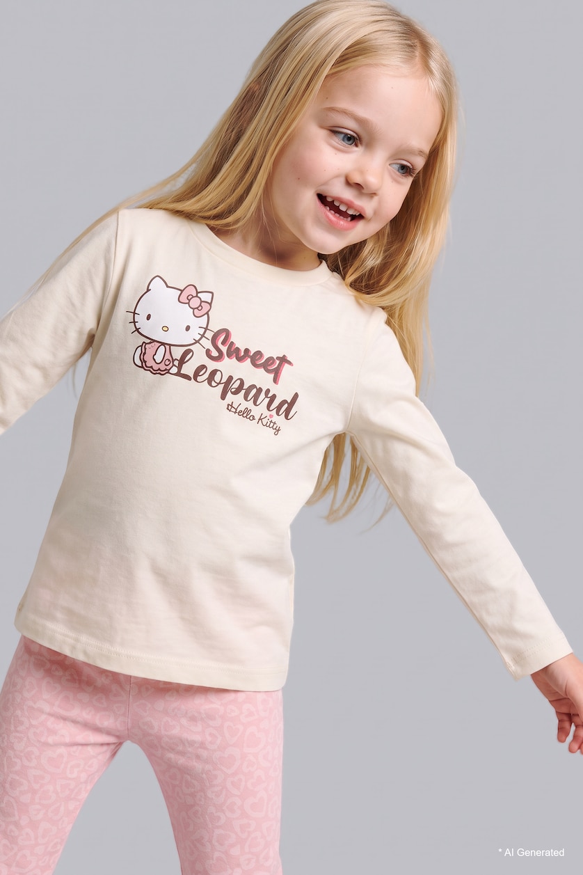 Kız Bebek Ekru %100 Pamuk Baskılı 2'li Pijama Takımı Kız Bebek