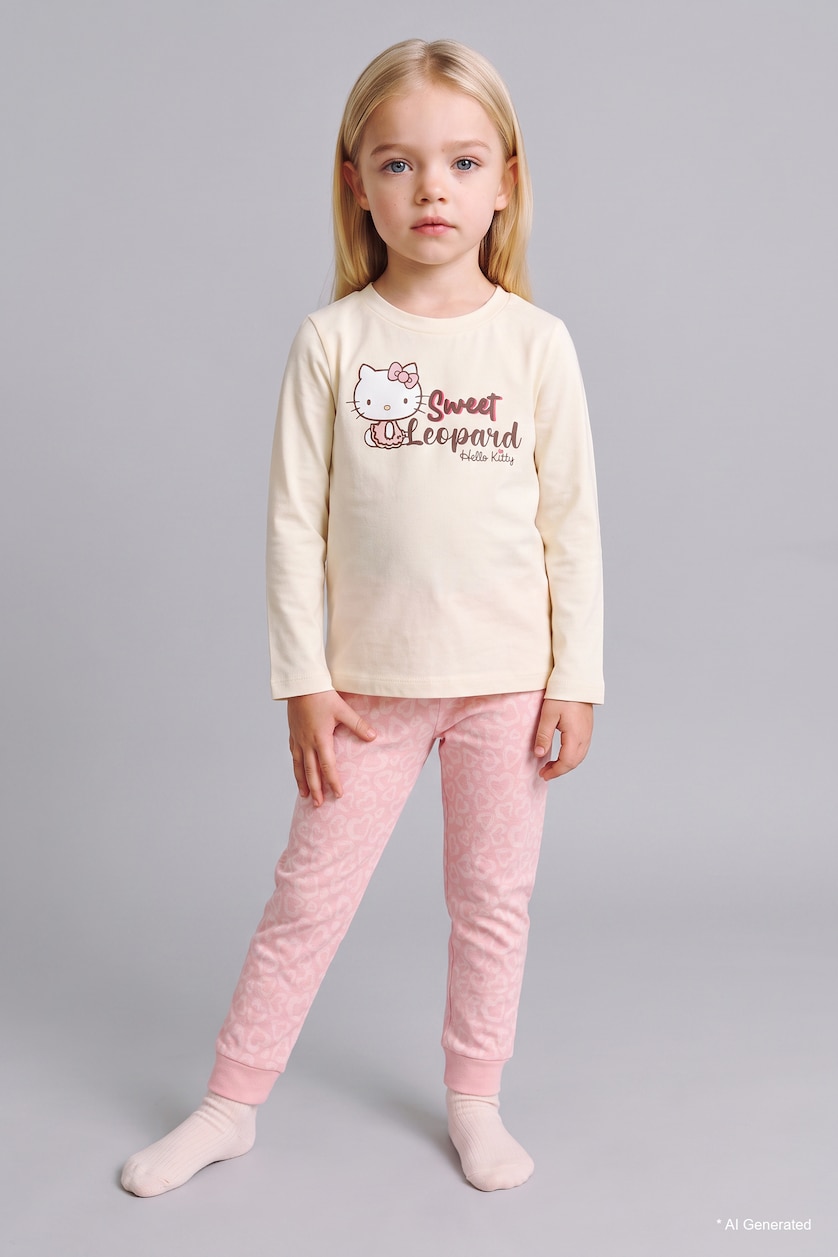 Kız Bebek Ekru %100 Pamuk Baskılı 2'li Pijama Takımı Kız Bebek