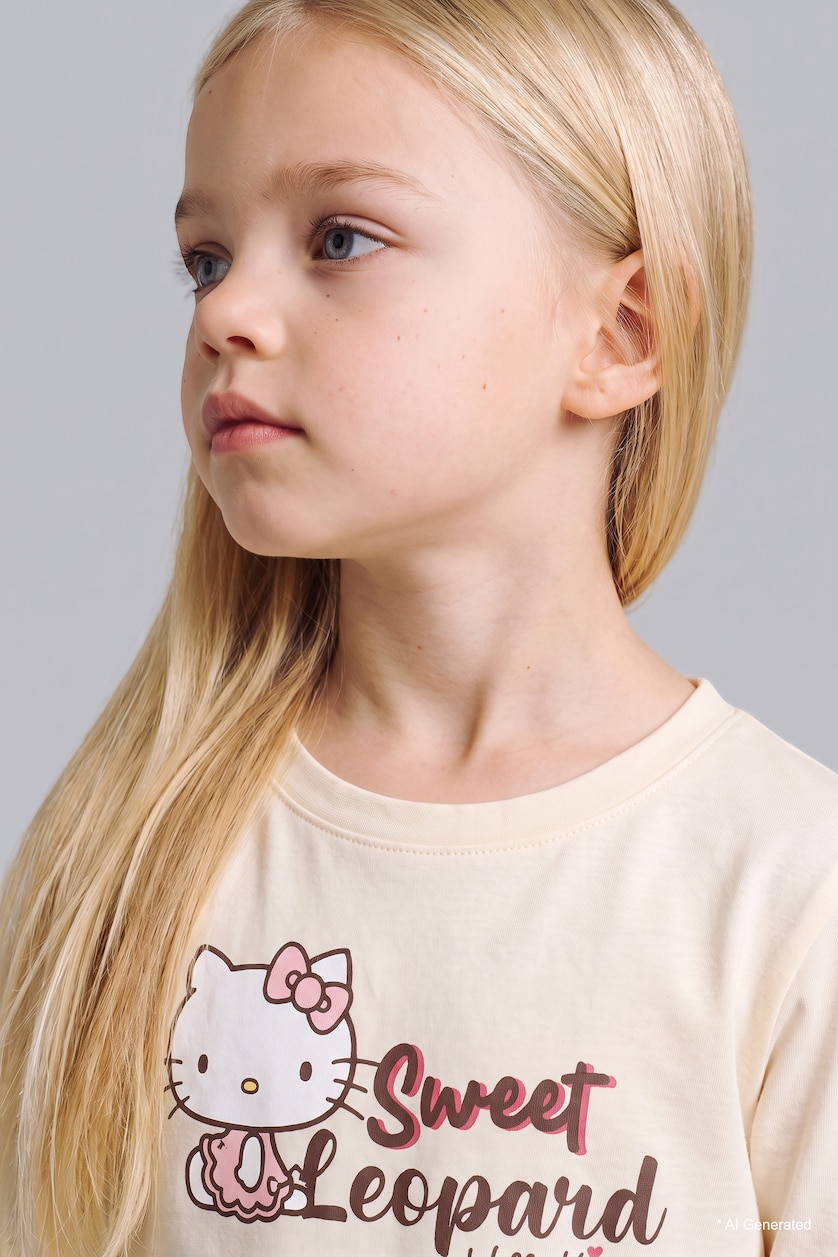 Kız Bebek Ekru %100 Pamuk Baskılı 2'li Pijama Takımı Kız Bebek