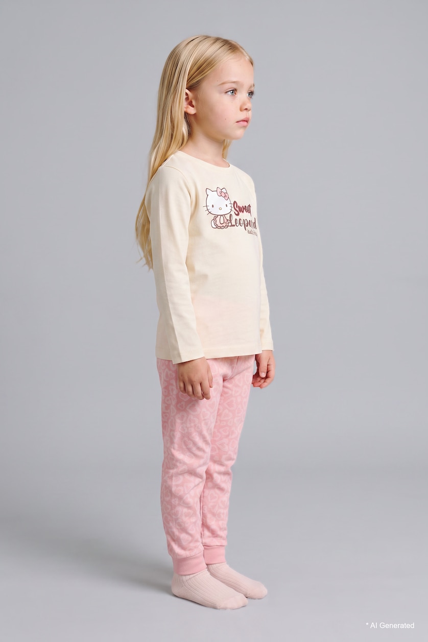 Kız Bebek Ekru %100 Pamuk Baskılı 2'li Pijama Takımı Kız Bebek
