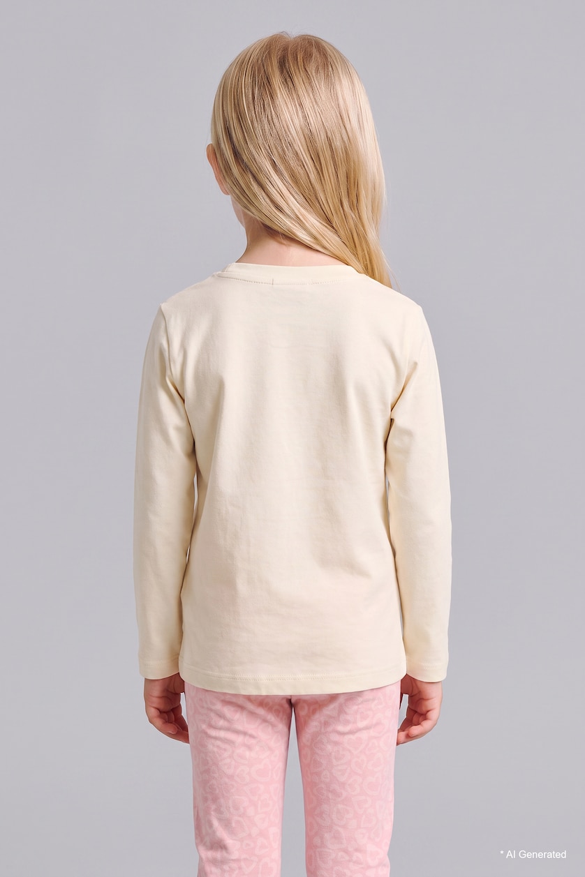 Kız Bebek Ekru %100 Pamuk Baskılı 2'li Pijama Takımı Kız Bebek