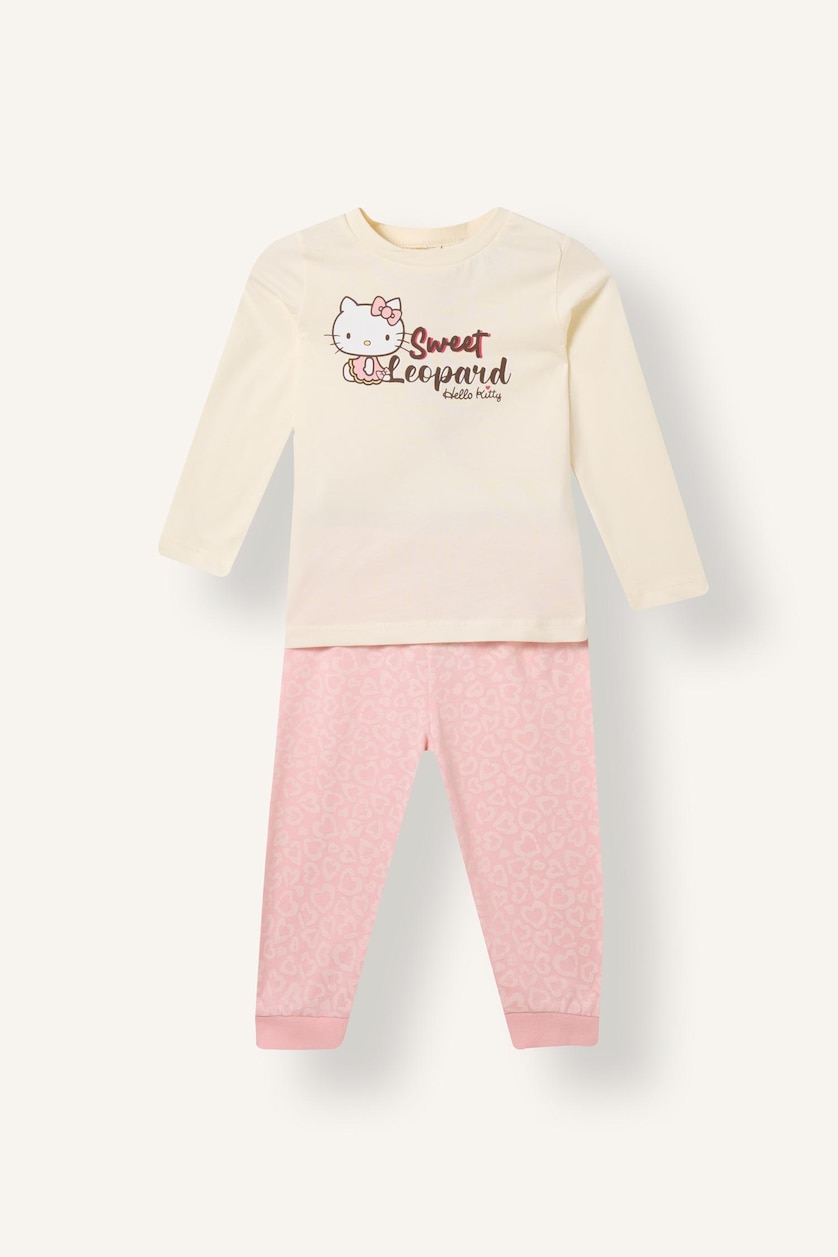Kız Bebek Ekru %100 Pamuk Baskılı 2'li Pijama Takımı Kız Bebek