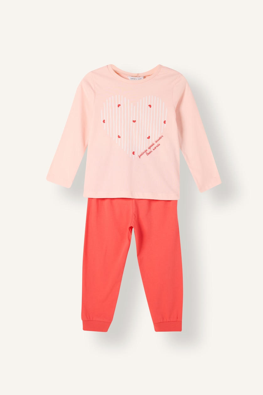 Kız Bebek Açık Pembe Kalp Desenli 4'lü Pijama Takımı Kız Bebek