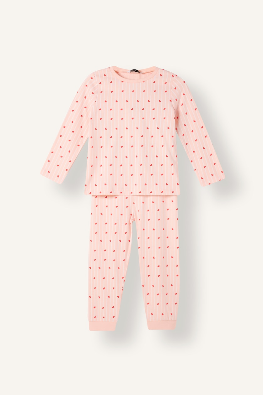 Kız Bebek Açık Pembe Kalp Desenli 4'lü Pijama Takımı Kız Bebek