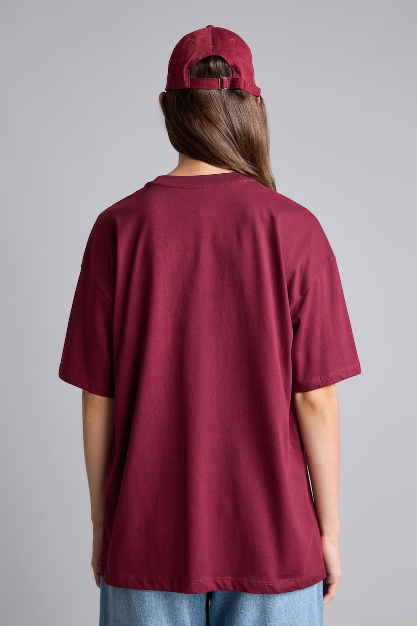 WOMAN Bordeaux Oversize Fit 100% Cotton Crew Neck Printed Short Sleeve T-Shirt
