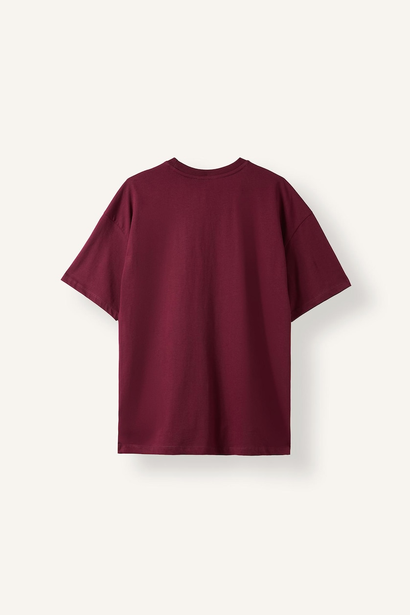 WOMAN Bordeaux Oversize Fit 100% Cotton Crew Neck Printed Short Sleeve T-Shirt