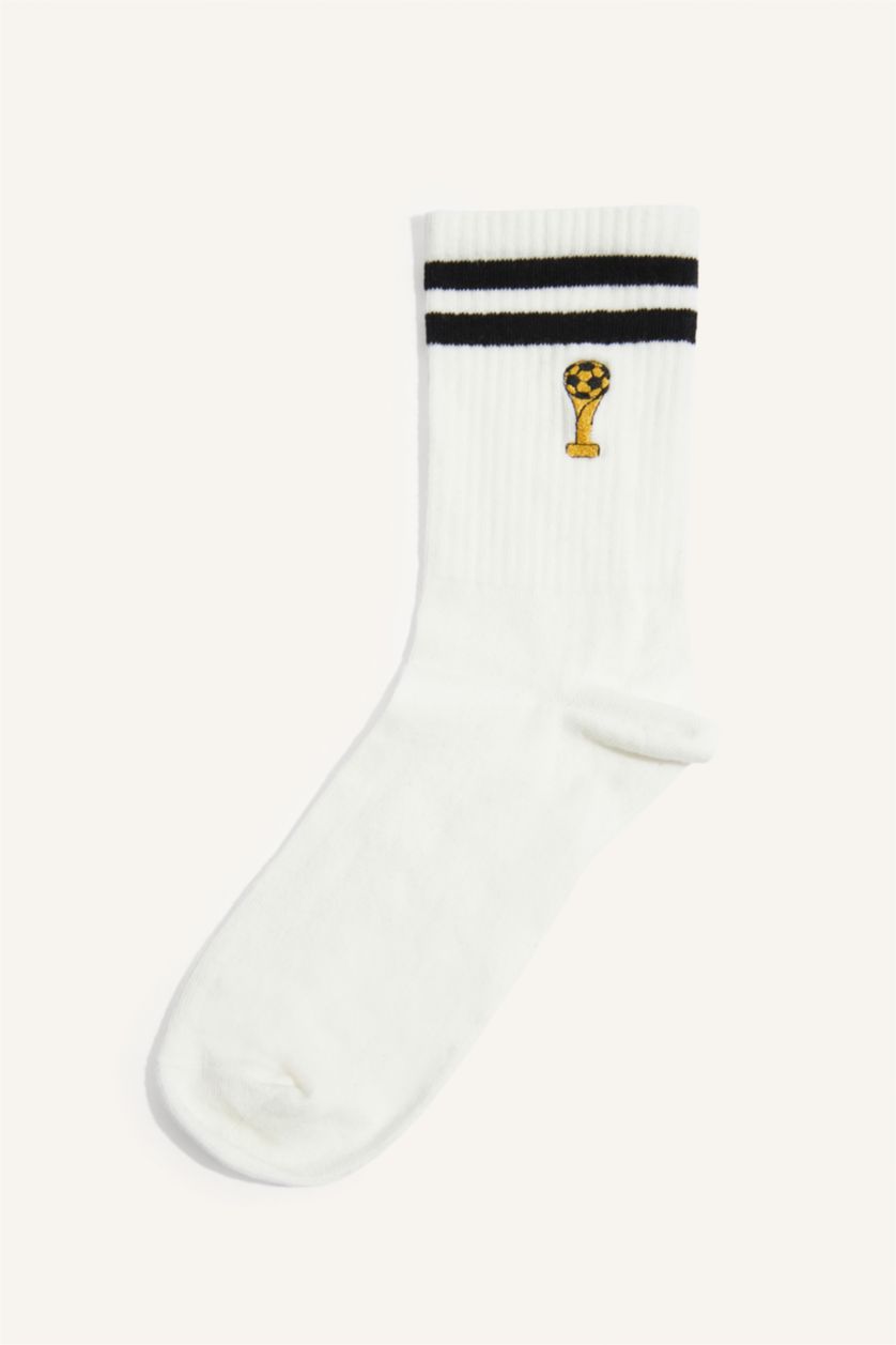 Men White Cotton Long sock