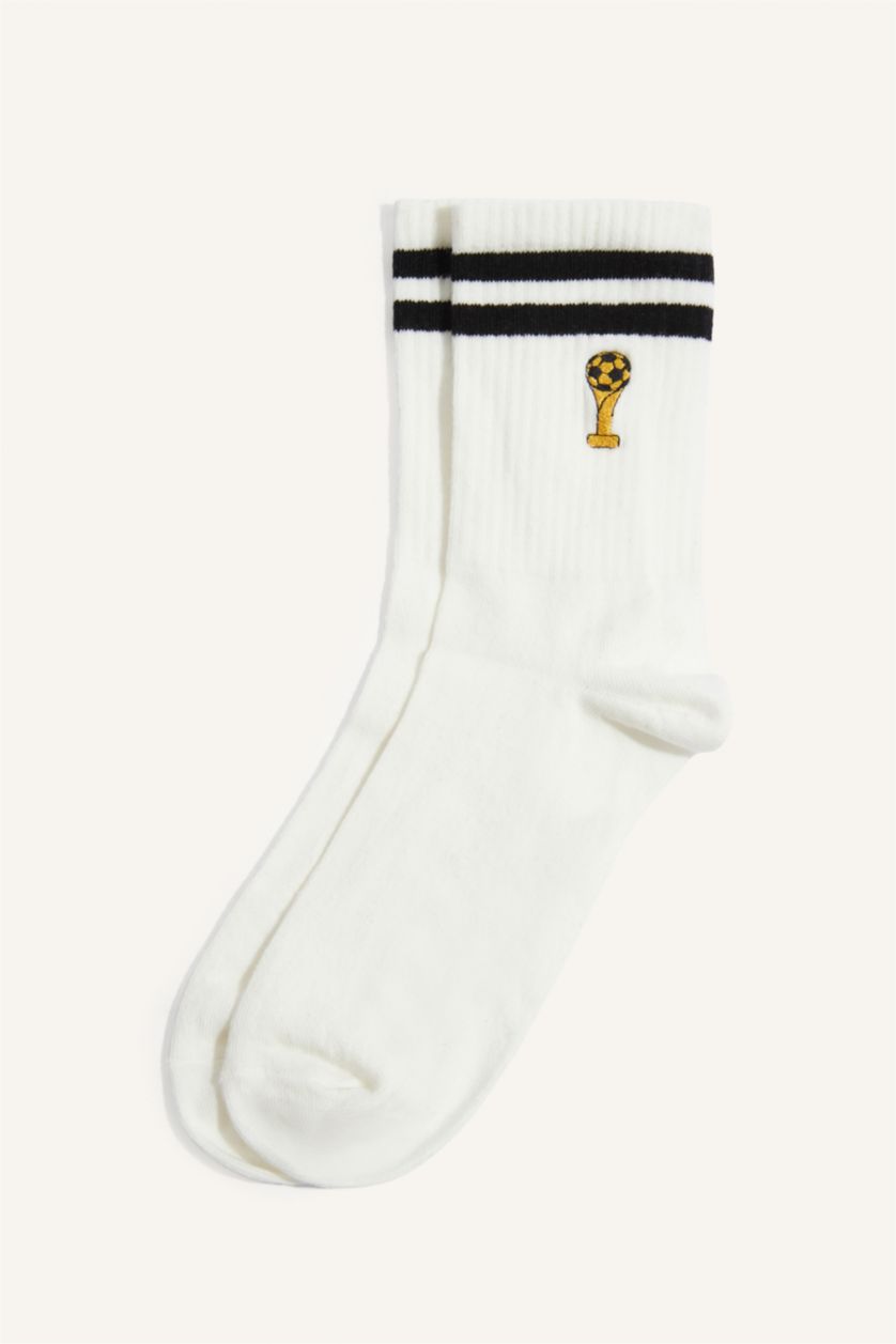Men White Cotton Long sock