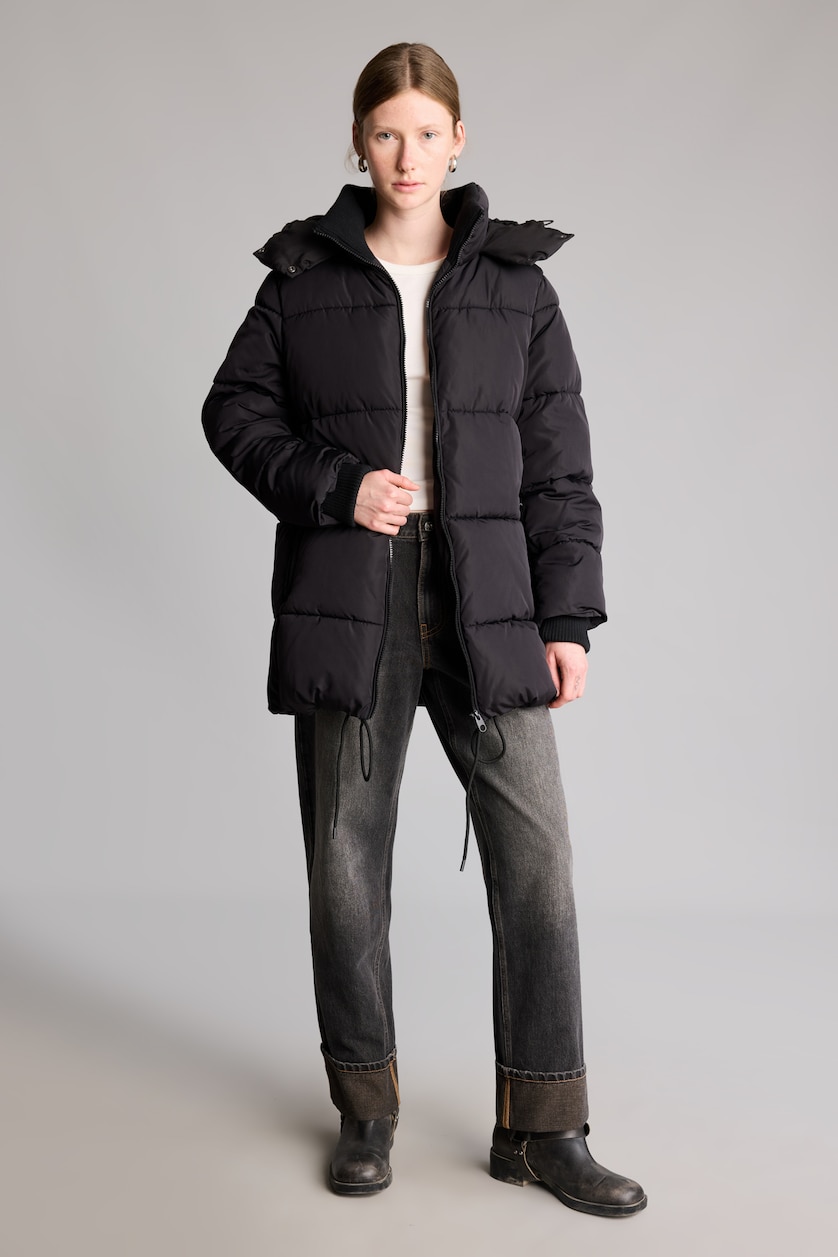 WOMAN Black Regular Fit Hooded Zip-Up Parka