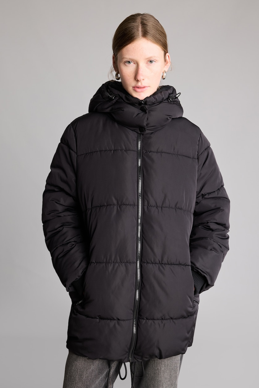 WOMAN Black Regular Fit Hooded Zip-Up Parka