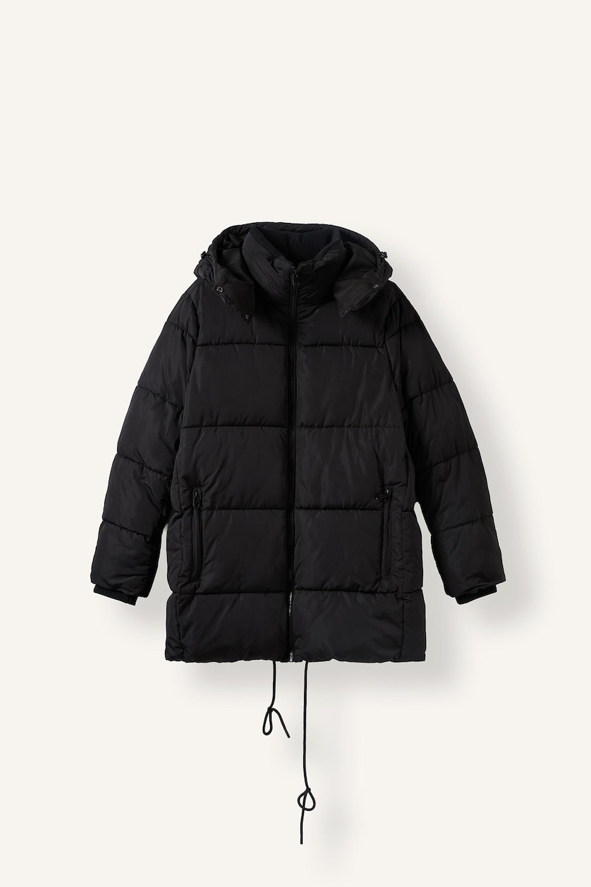 WOMAN Black Regular Fit Hooded Zip-Up Parka