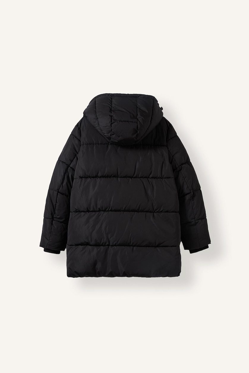 WOMAN Black Regular Fit Hooded Zip-Up Parka