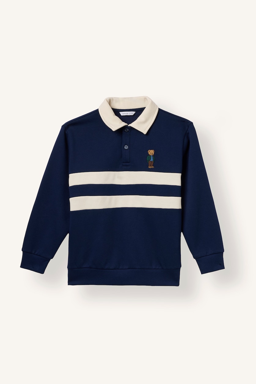 Erkek Çocuk - Genç Erkek Lacivert Oversize Çizgili Uzun Kollu Sweatshirt Erkek Çocuk